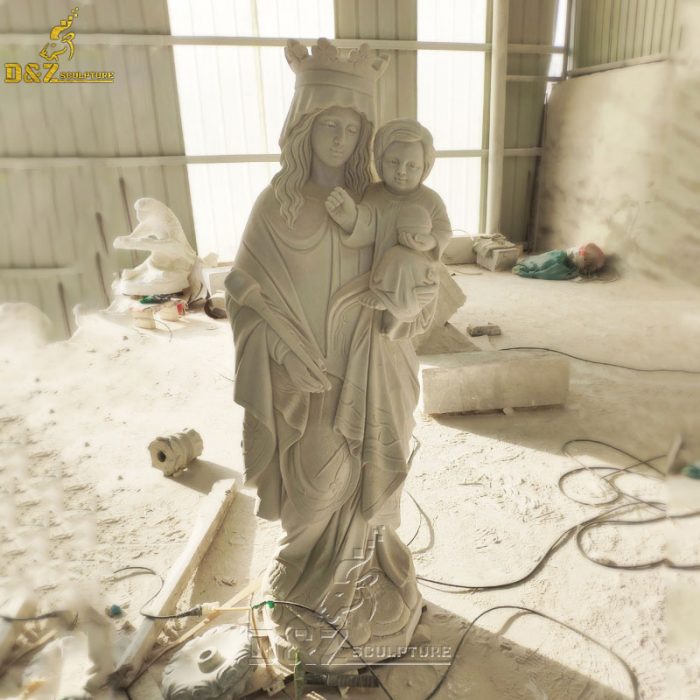 100% hand-carved marble mama mary statue holding Jesus DZM-1482