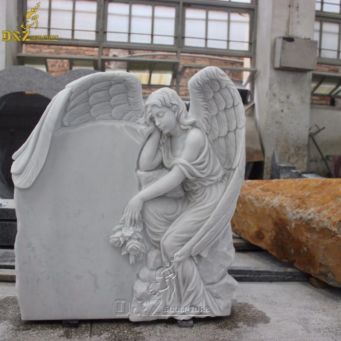 Angel Headstone Designs Western Style Carrara White Marble Monuments DZM-1412