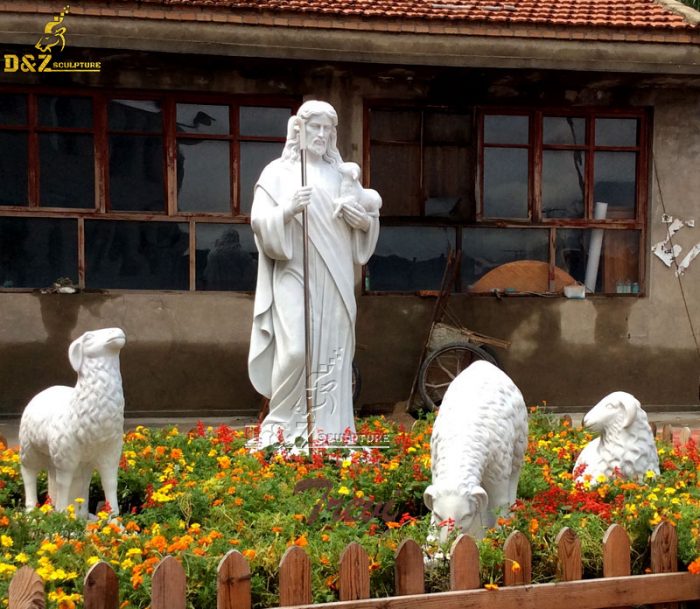 Catholic religious garden marble jesus the good shepherd and lamb statue DZM-1502