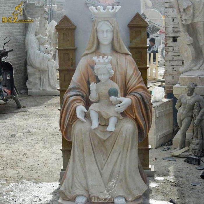 Custom Catholic church seated Mary and baby jesus sculpture DZB-1370