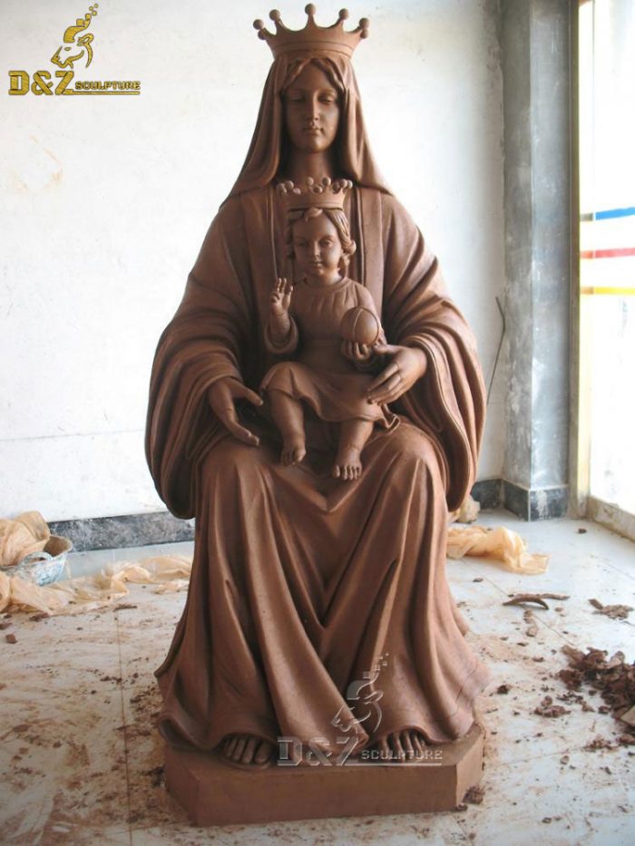 Custom Catholic church seated Mary and baby jesus sculpture DZB-1370