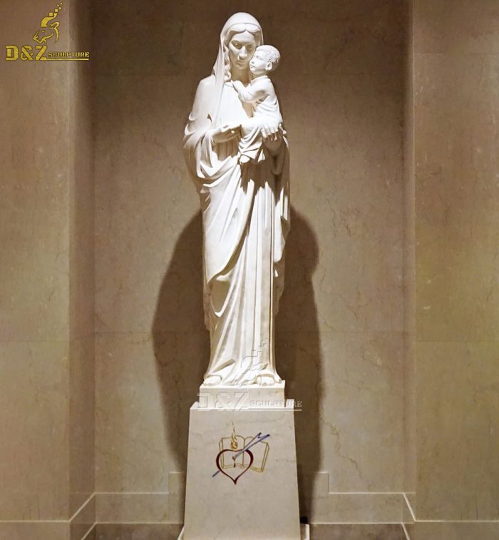 Custom Christian Classic Religious Saint Statue Marble Mother Virgin Mary Hold Baby Jesus Sculpture DZM-1371