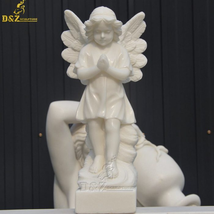 Custom outdoor life size stone carved girl with wings statue white marble angel sculpture DZM-1399