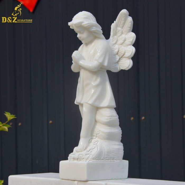 Custom outdoor life size stone carved girl with wings statue white marble angel sculpture DZM-1399