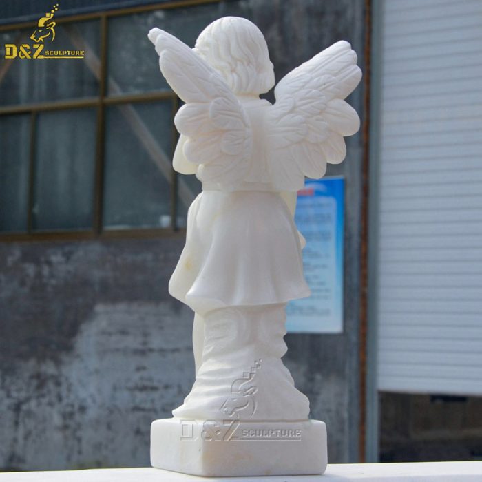 Custom outdoor life size stone carved girl with wings statue white marble angel sculpture DZM-1399