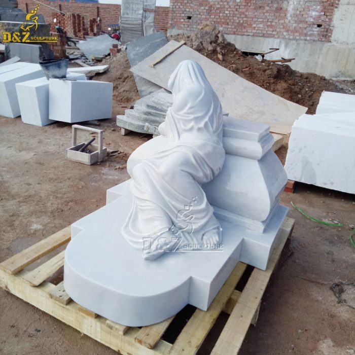 Customized marble statue of sad Virgin Mary lying on tombstone weeping DZM-1480