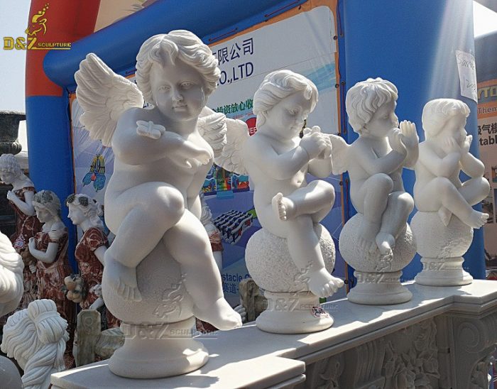 Factory custom high quality indoor marble cherub angel fountain sculpture DZM-1389