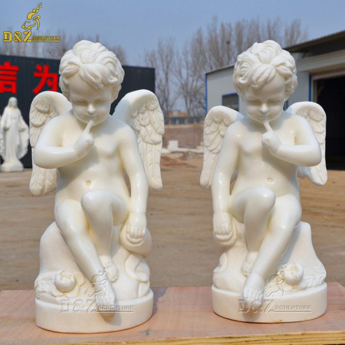 Factory direct supply beautiful hand carved white marble cherub angel statue for sale DZM-1390