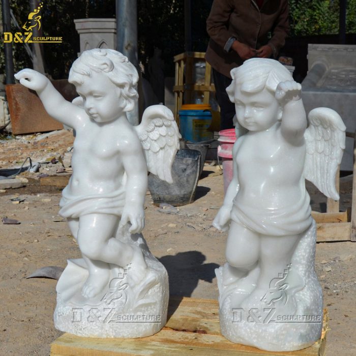 Garden Decoration White Marble Little Angel Cherub Statues Sculpture For Sale DZM-1392