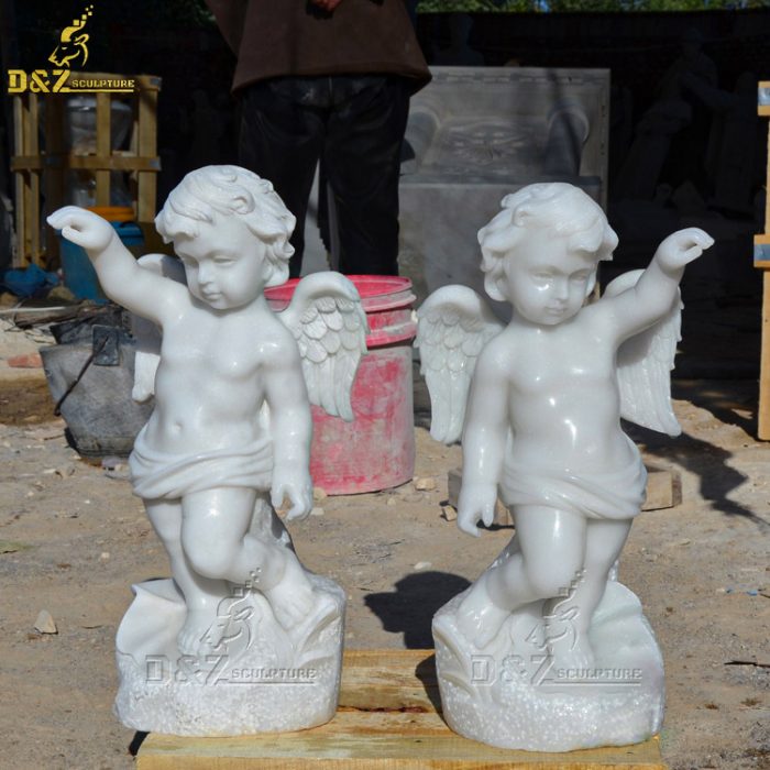 Garden Decoration White Marble Little Angel Cherub Statues Sculpture For Sale DZM-1392