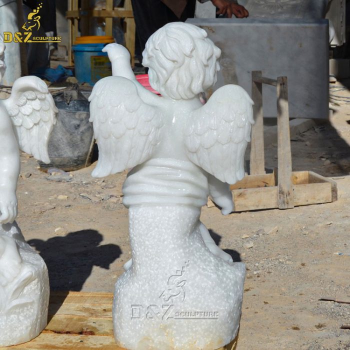 Garden Decoration White Marble Little Angel Cherub Statues Sculpture For Sale DZM-1392