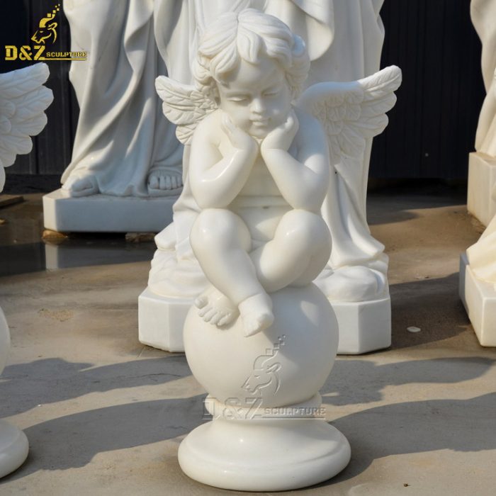 Garden decoration hand-carved stone cherub with wings sculpture litter angel marble statue DZM-1391