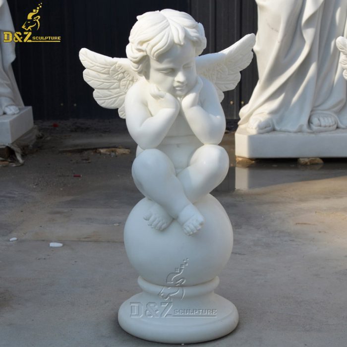 Garden decoration hand-carved stone cherub with wings sculpture litter angel marble statue DZM-1391