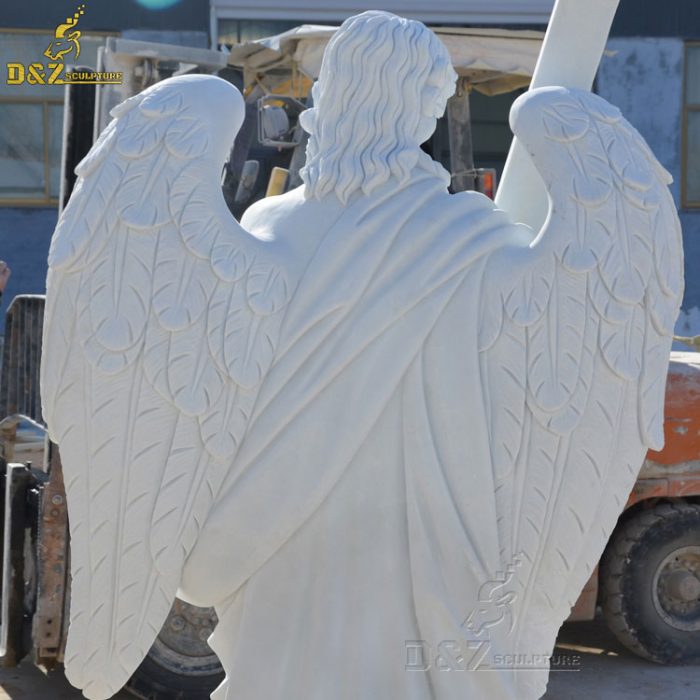 Garden large marble stone religious statues female angel with Cross sculpture DZM-1401