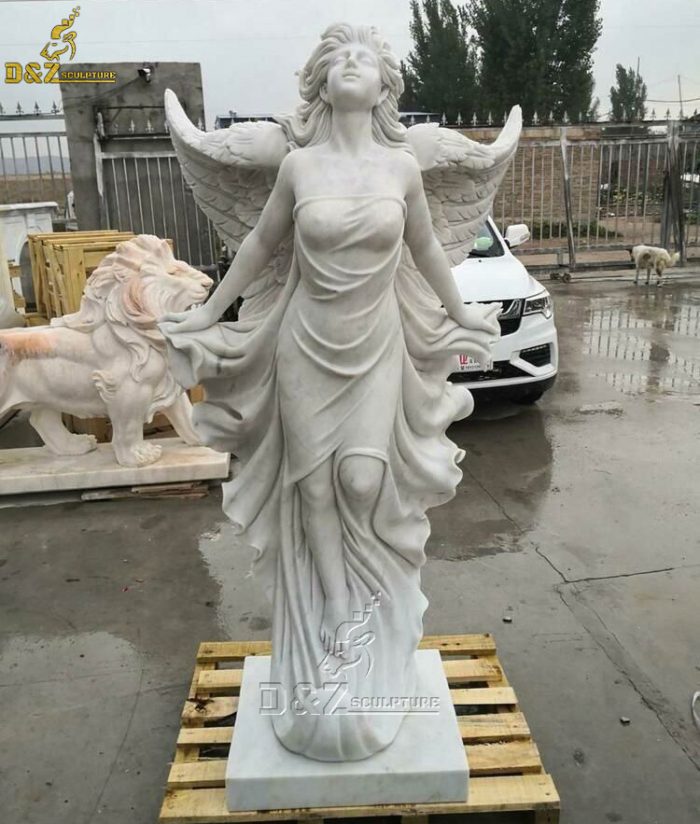 Garden large marble stone religious statues marble female angel with wings sculpture DZM-1421