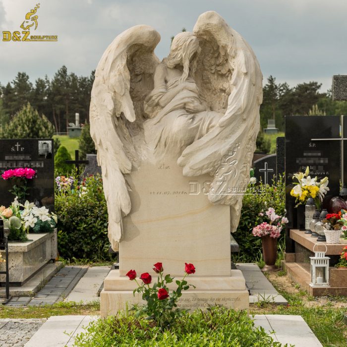 Hand Carved Natural marble cemetery angel headstone statue DZM-1423