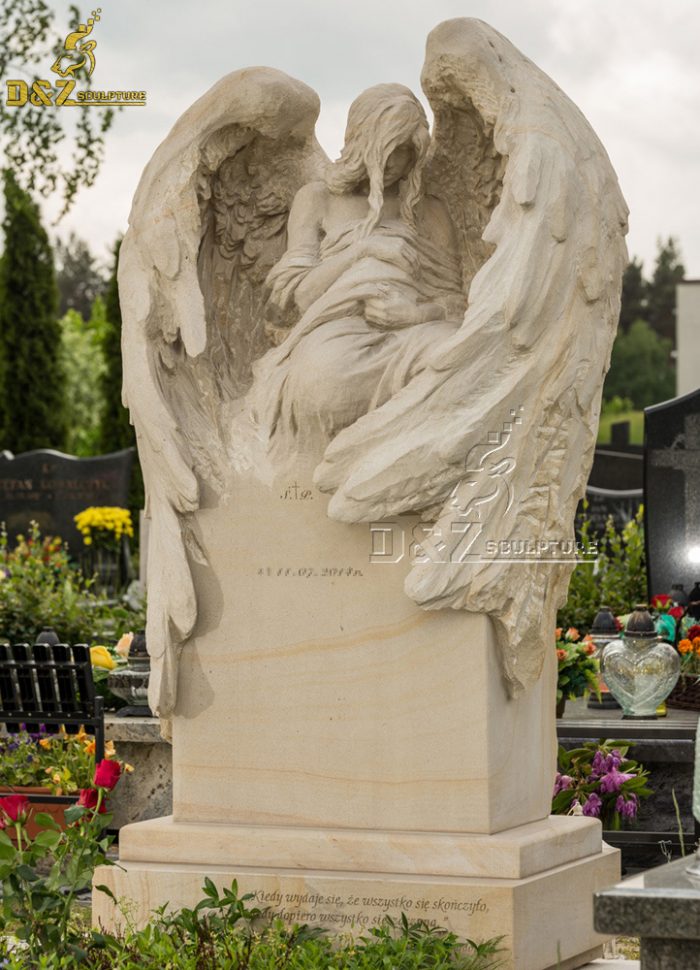 Hand Carved Natural marble cemetery angel headstone statue DZM-1423