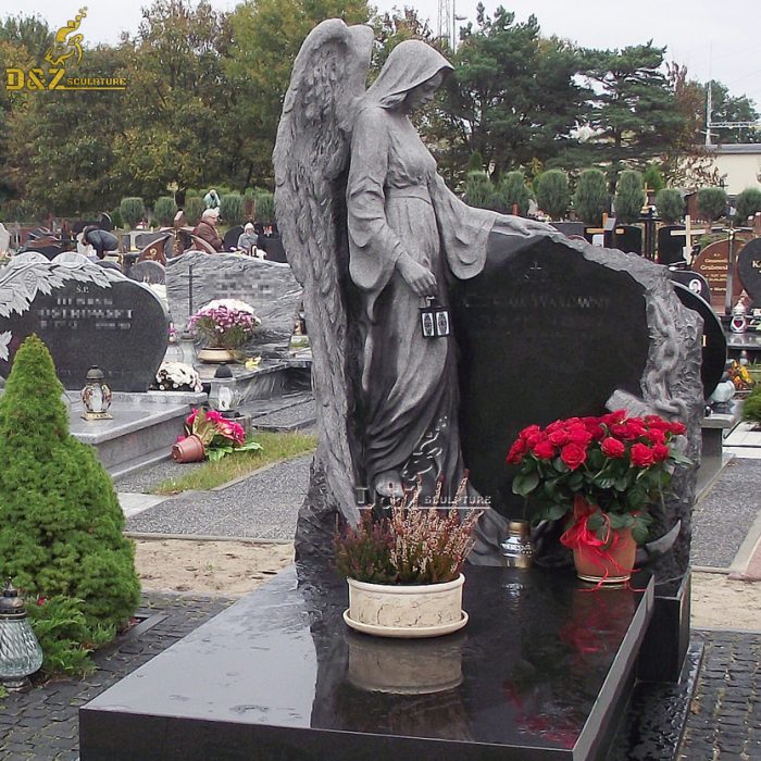 High Quality Carved Granite Marble Angel Wings Tombstone And Monument For Grave DZM-1426