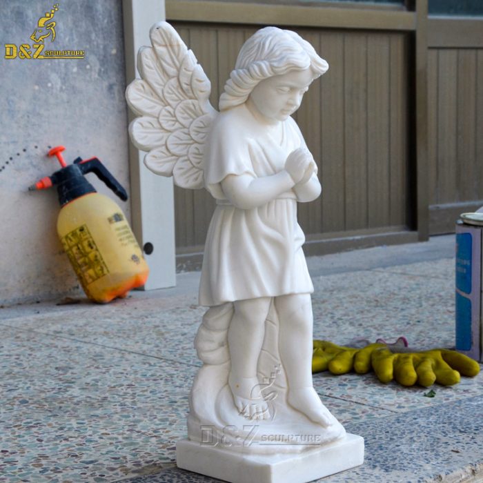 High quality marble carving life size prayer girl angel garden statue DZM-1402