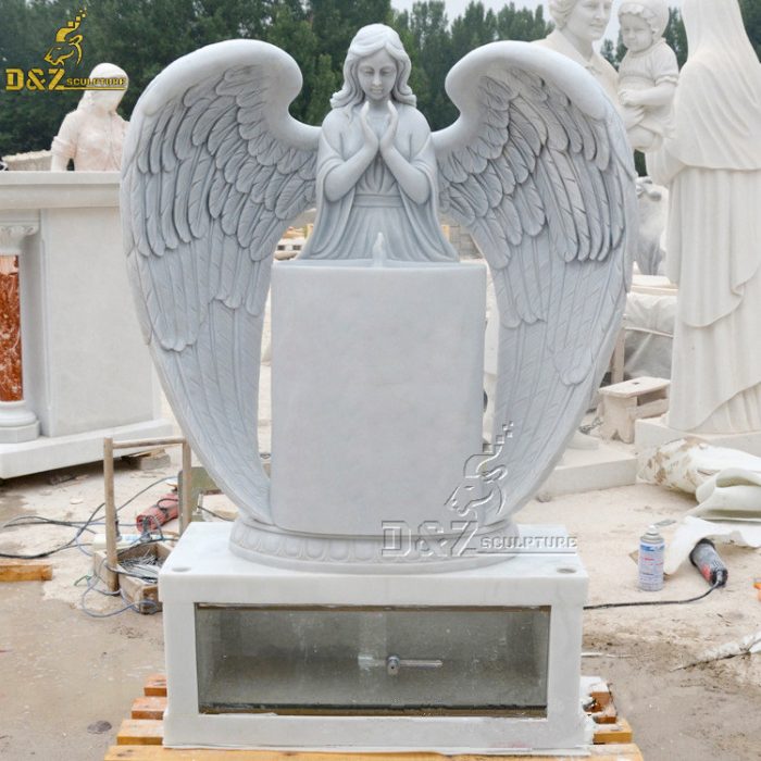 Hot sale white marble life size praying cemetery angel statue sculpture DZM-1429