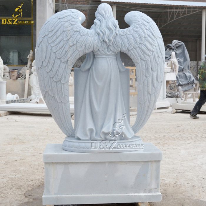 Hot sale white marble life size praying cemetery angel statue sculpture DZM-1429