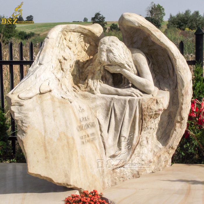 Large size marble cemetery female angel with opening wings stone statues DZM-1433