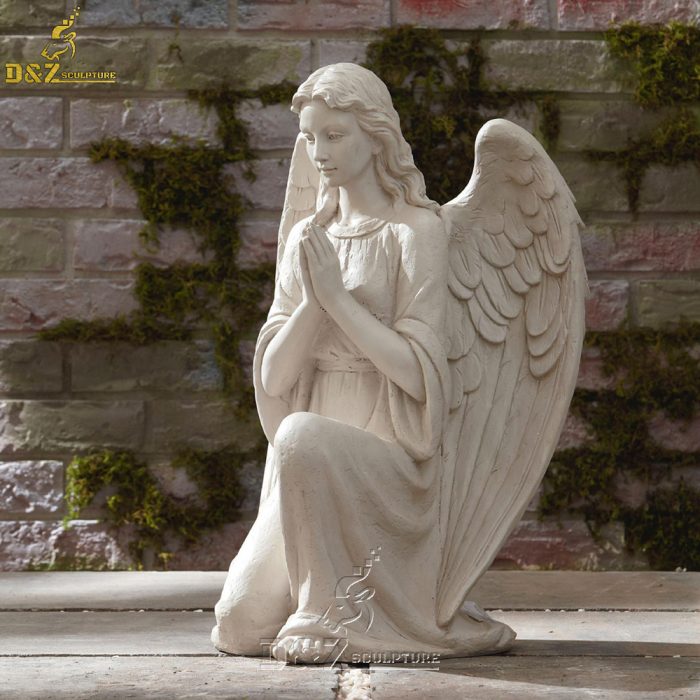 Life size custom stone carving made marble kneeling praying angel sculpture DZM-1435