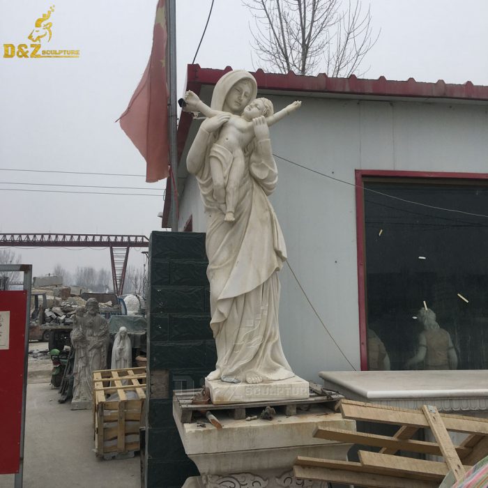 Life-size marble mary jesus statue Mary holding naughty Jesus DZM-1486