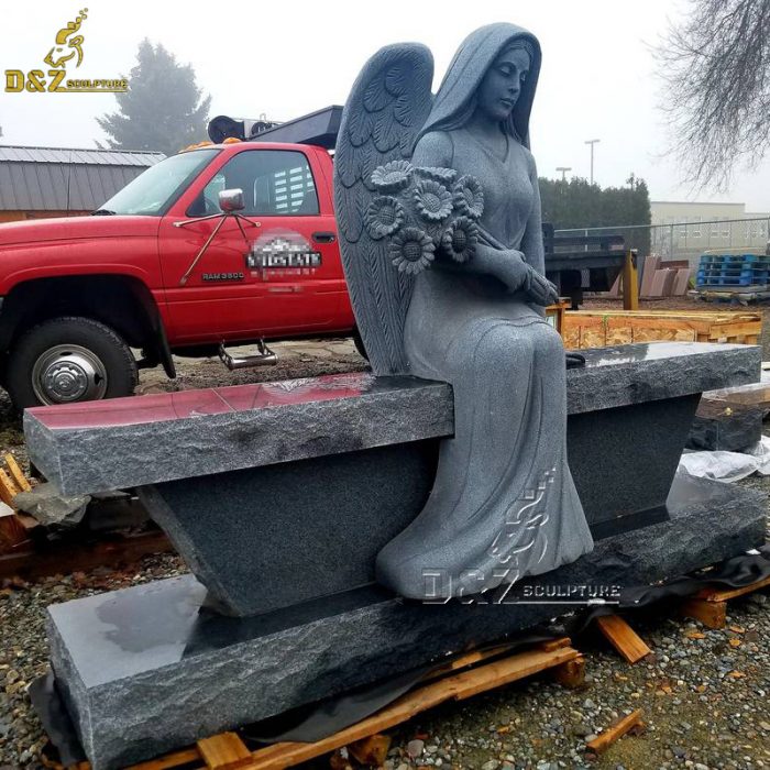 Marble carved weeping angel solar memorial benches DZM-1441