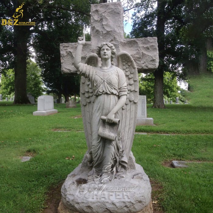 Marble slab cross with angel tombstone for cemetery DZM-1442