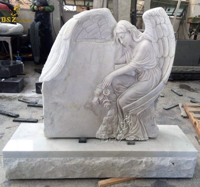 Modern Outdoor Decorative Hand-carved Life Size White Marble Cemetery Angel Statue With Wings DZM-1445