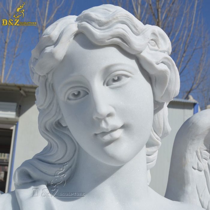 Outdoor Garden Decoration Lifesize White Marble Angel Statue With Cross DZM-1406