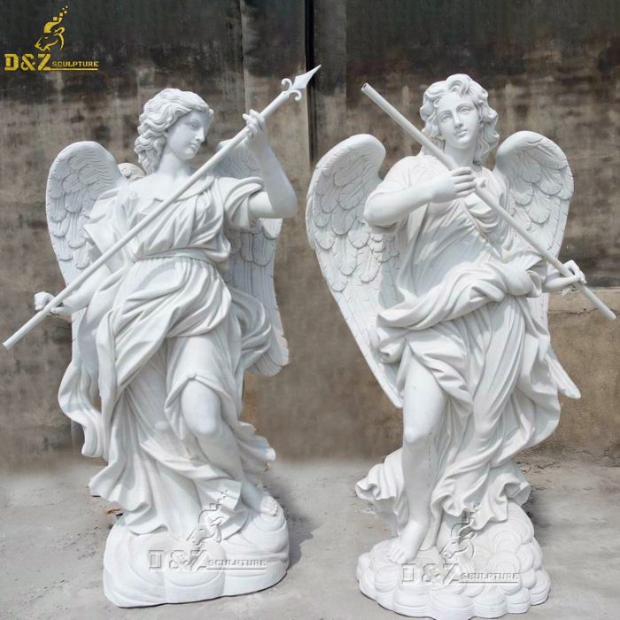 Outdoor Garden Decorative Large marble angel sculpture stone marble angel statue holding lance DZM-1450