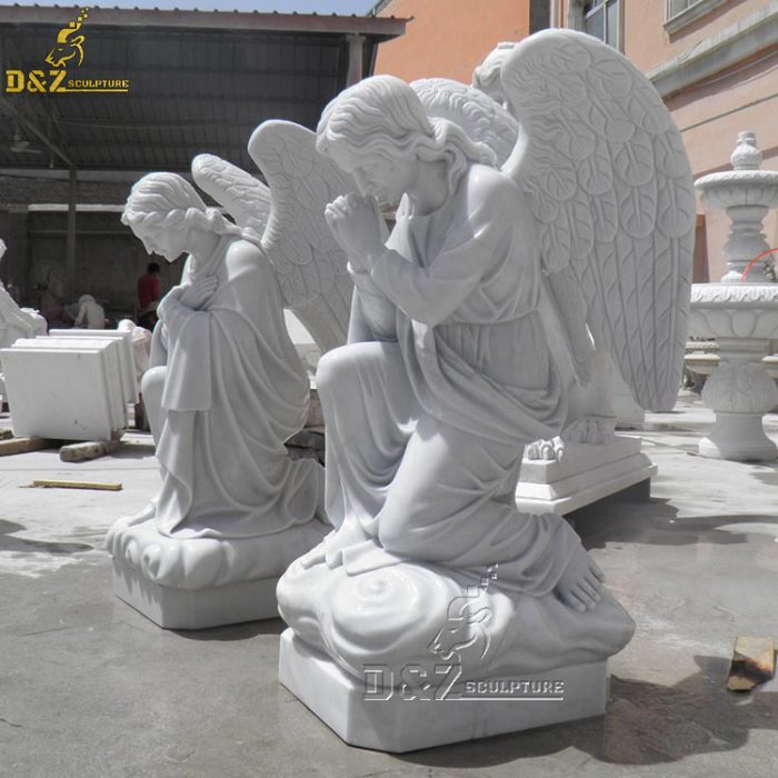 Outdoor Life size Natural White Stone Marble Sculpture Large Weeping Angel Statue Hells Angels DZM-1451