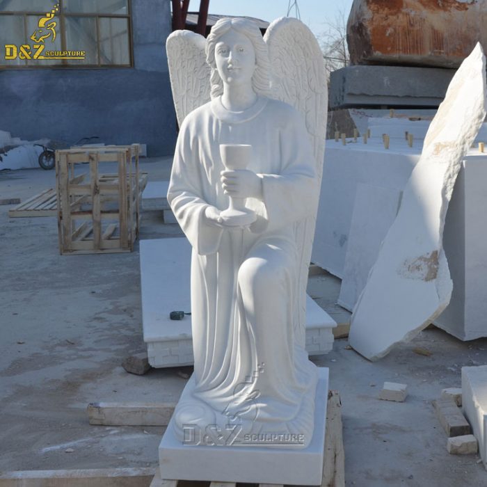 Outdoor decoration stone carving angel sculpture cemetery marble angel grail statue for sale DZM-1405