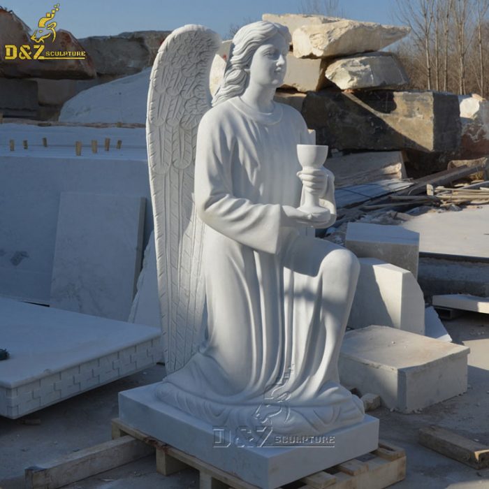 Outdoor decoration stone carving angel sculpture cemetery marble angel grail statue for sale DZM-1405