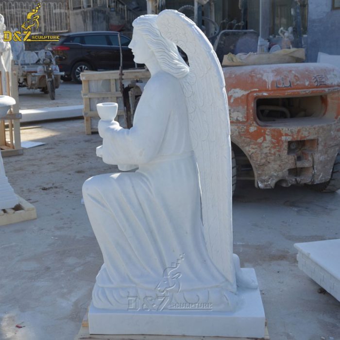 Outdoor decoration stone carving angel sculpture cemetery marble angel grail statue for sale DZM-1405