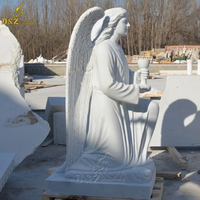 Outdoor decoration stone carving angel sculpture cemetery marble angel grail statue for sale DZM-1405