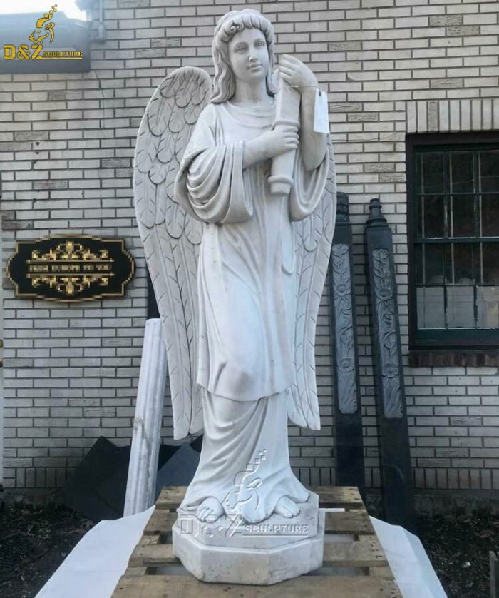 Outdoor garden decoration life size white marble angel statue with wings for sale DZM-1449