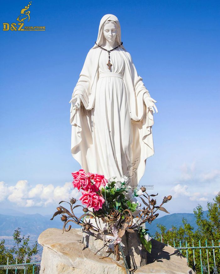 Outdoor garden decoration polished stone female religion sculpture large carved marble virgin Mary statue DZM-1384