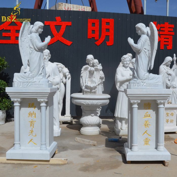 Outdoor garden marble stone angel sculpture statue large kneeling in prayer sculpture DZM-1407