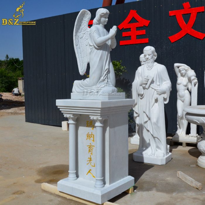 Outdoor garden marble stone angel sculpture statue large kneeling in prayer sculpture DZM-1407