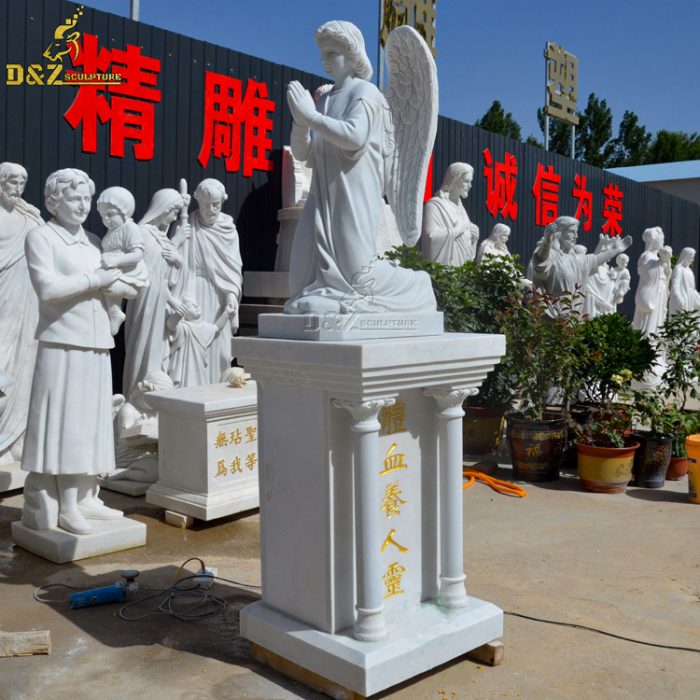 Outdoor garden marble stone angel sculpture statue large kneeling in prayer sculpture DZM-1407