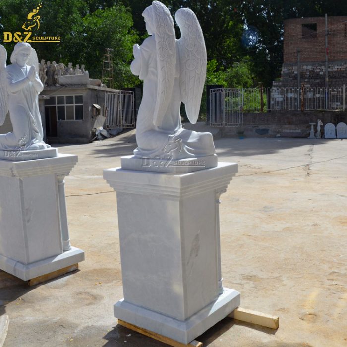 Outdoor garden marble stone angel sculpture statue large kneeling in prayer sculpture DZM-1407