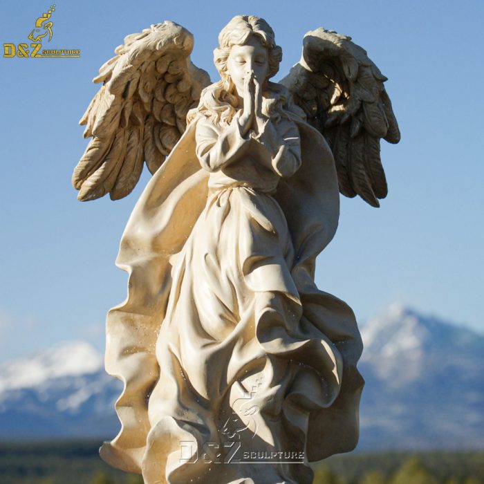 Various latest white Hand Carved Winged angel marble sculpture statue DZM-1458