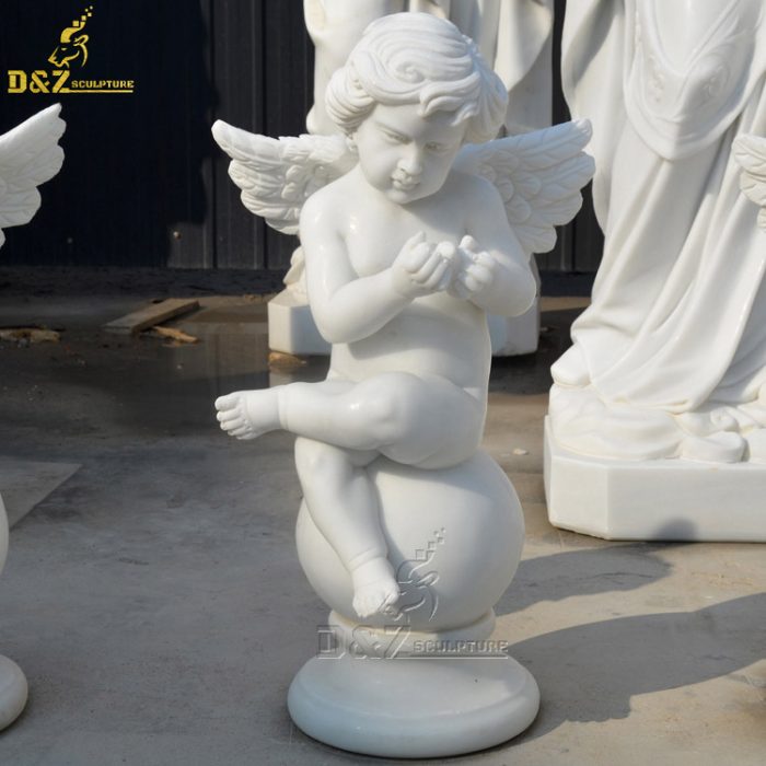 White Life Size Garden Marble Angel Stone Cherub Statue DZM-1397