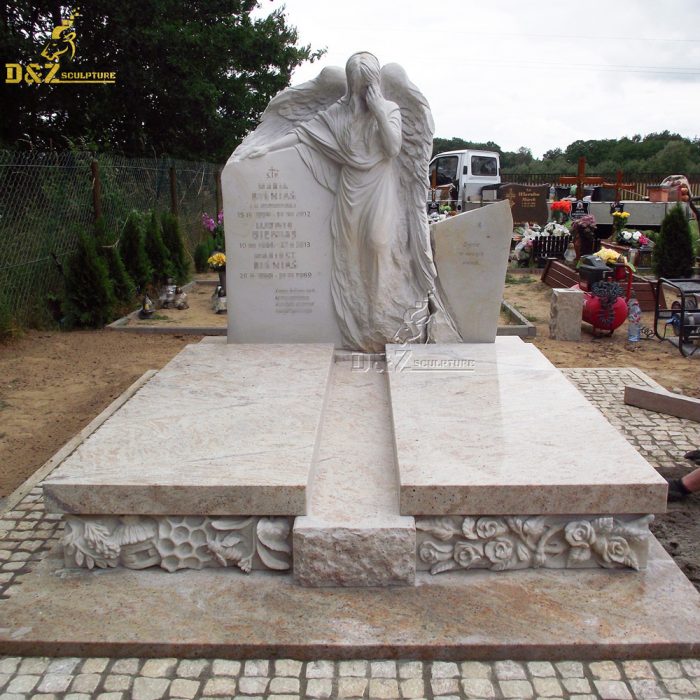 White Marble Monument with Handcarved Weeping Angel Statue Design DZM-1462