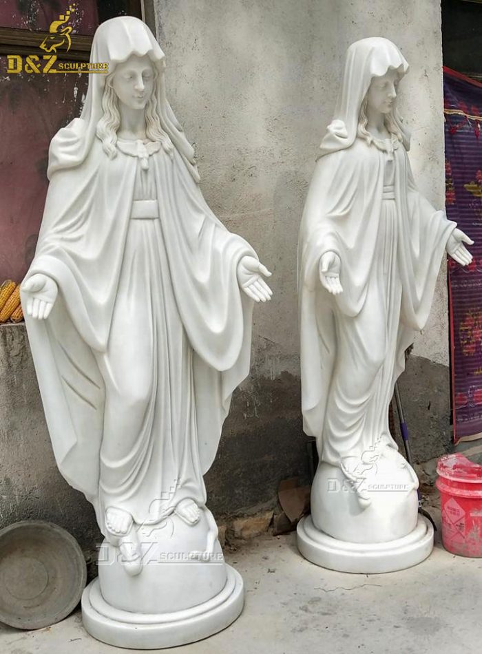 White Marble Stone Made Figurine Mother Virgin Mary Statue Religious Statues Virgin Mary DZM-1387