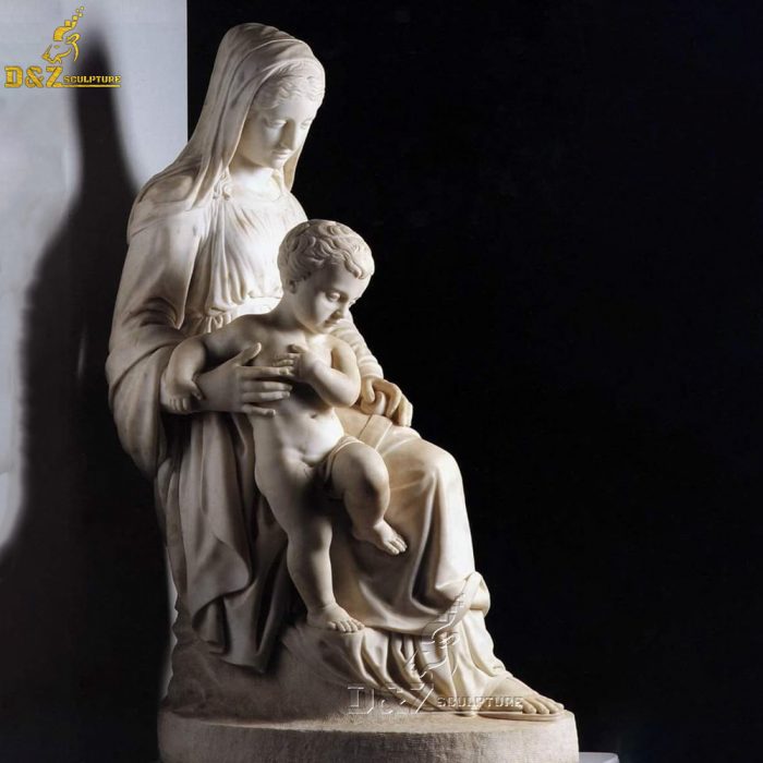 White marble carved statue of the Virgin sitting holding Jesus DZM-1469