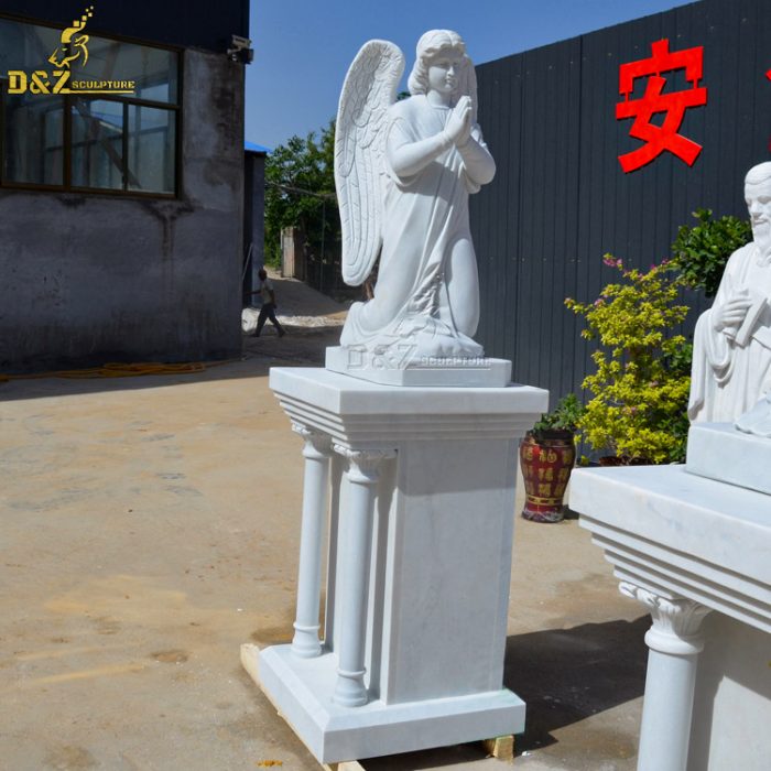 White marble carving life size kneeling angel garden statue DZM-1410